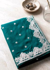 Elegant Teal Georgette Saree