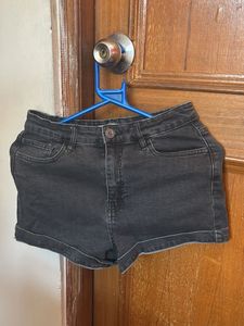 Black Denim High-Waisted Shorts