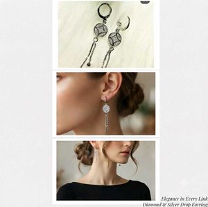 Elegant Diamond &amp; Silver Drop Earrings