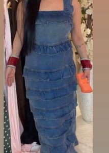 Denim Ruffle Tiered Maxi Dress