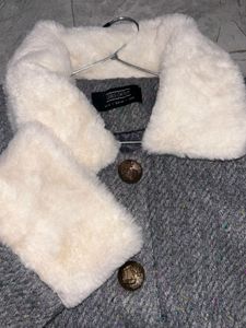Fur collar cuff woolen cropped sweater