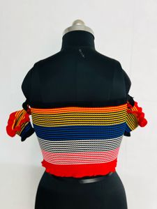Colorful Striped Off Shoulder Short Crop Top