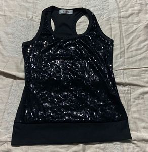 Sparkly Black Sequence Tank Top