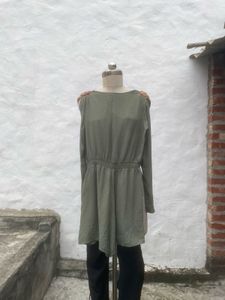 Olive Green Button-Front Romper