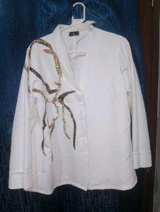 Chic White Sequin Blazer &amp; Pant Set