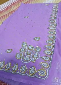 Beautiful Lavender Embroidered Saree with blouse