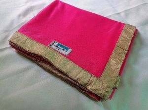 Elegant Pink Saree with Golden Border