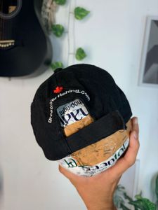 Black Baseball Cap with Red Maple Leaf