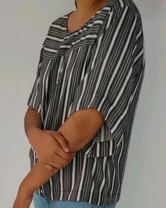 Grey And White Stripes Women Top XL Size