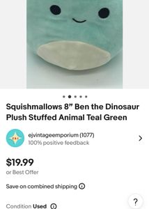 Squishmallows 8” Ben the Dinosaur Plush Stuffed