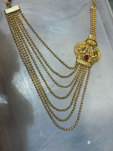 Elegant Layered Gold-Tone Necklace with Red Stone