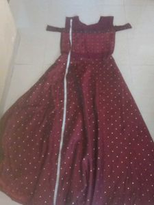 Elegant Maroon Polka Dot Gown