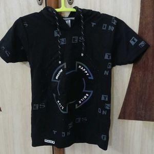 women's Black Graphic Print Hoodie T-Shirt