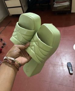 Lime Green Platform Wedge Sandals
