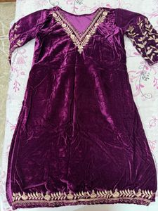 3- Piece Velvet Kurta Set with Embroidery