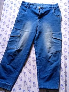 Stylish Blue Denim Cargo Jeans Pluss brand