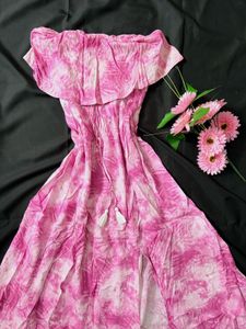 Boho Pink Tie-Dye Off-Shoulder Maxi Dress
