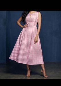Chic Pink Gingham Fit & Flare Dress