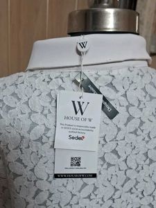 White Lace Button-Up Top ,shrug