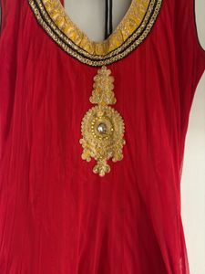 Stunning Red &amp; Black Anarkali Gown