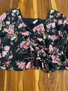 Floral Print Ruched Crop Top