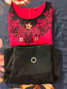 Red top with Black Skirt (Stretchable)