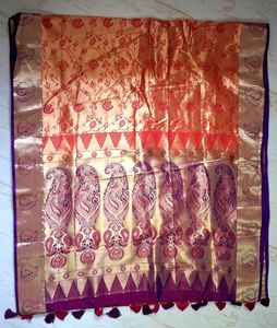 Elegant Orange &amp; Red purple border Silk Saree