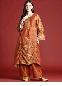 Rust orange printed Kurta pant set