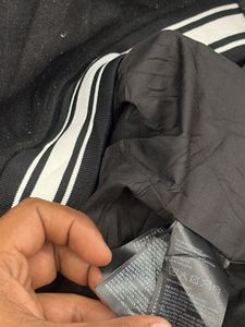 Black Varsity Bomber Jacket with Faux Leather Slee