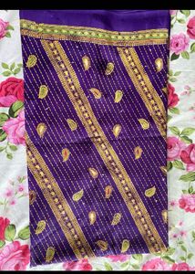 Vibrant Purple Saree with Gold Embroidery