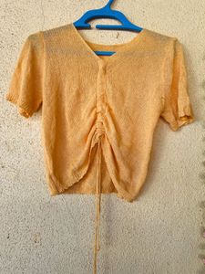 Peach Ruched V-Neck Top