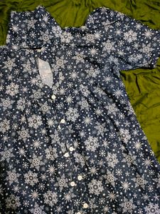 Puff Sleeves Navy Blue Shirt, Size M, Cotton Blend