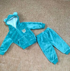 Teal Fuzzy Bear Hoodie &amp; Pants Set