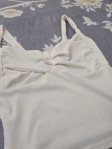 white Ribbed Ruched Sweetheart Tank Top