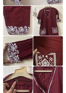 Maroon Kurta Set with White Embroidery
