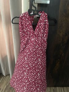 Chic Burgundy Floral Halter Dress