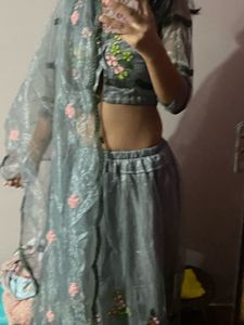 Embroidered Grey Lehenga Choli Set