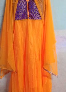 Orange Net Kurta Set