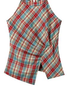 red and blue plaid halter top with asymmetrical