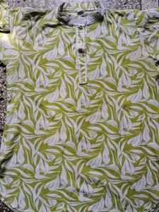 Green Leaf Print Short U Shaped Kurti