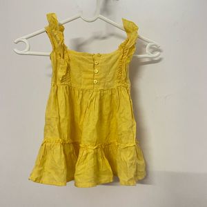 Yellow Tiered Dress with Ruffle Sleeves