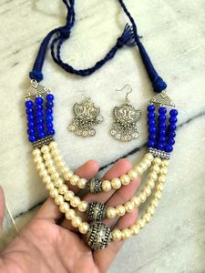 Blue &amp; Pearl Multi-Layer Necklace Set