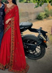 Elegant Red Embroidered Saree
