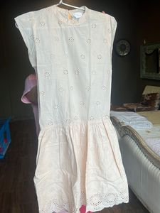 Cotton Shifli Lace Peach Dress - Small Size