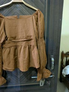 Stylish Brown Puff Sleeve Top