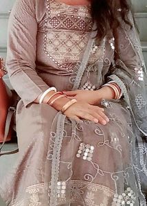 Elegant Brown Kurta Set with Dupatta
