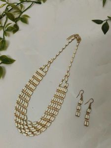 Elegant White &amp; Gold Necklace &amp; Earring Set🤍✨