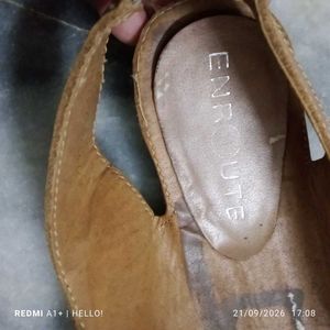 Tan Leather Cutout Slingback Sandals