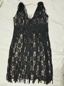 Chic Black Lace Fringe Dress