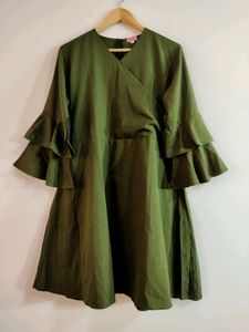 Women Moss Green Short Dress